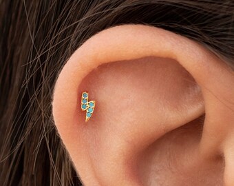 Tiny Turquoise CZ Lightning Bolt Stud Earrings | Etsy