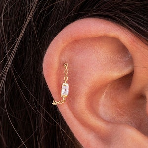 Dainty Baguette CZ Chain Stud Earrings