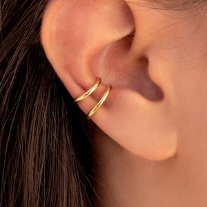 Dainty Single Band Smooth Silver Conch Ear Cuff Earrings