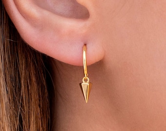Minimalist Cone Pendant Huggie Hoop Earrings