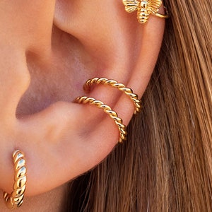 Boucles d'oreilles manchette d'oreille conque à bande unique tressée