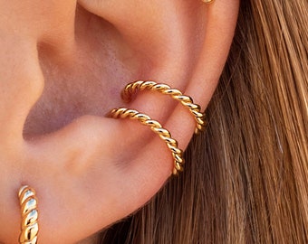 Dainty Single Twisted Band Conch Ear Cuff Earrings