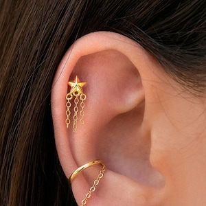 Dainty Star Shaped Stud Earrings With 3 Dangling Chains