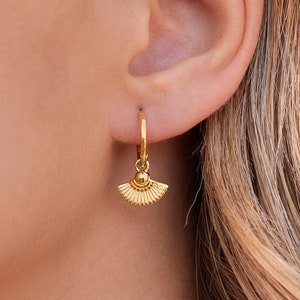 Hoop earrings with fan-shaped charm image 1