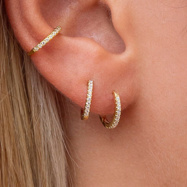 Dainty & Minimalist Pave CZ Huggie Hoop Earrings