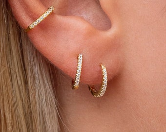 Dainty & Minimalist Pave CZ Huggie Hoop Earrings
