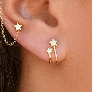 Dainty Double Star Ear Suspender Stud Earrings