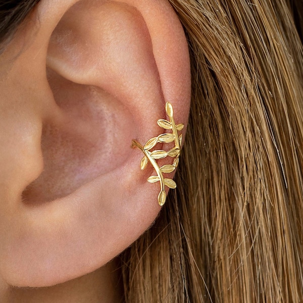 Boucles d'oreilles manchette d'oreille conque en forme de feuilles