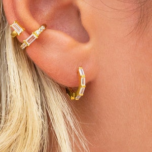 Dainty Baguette CZ Huggie Hoop Earring