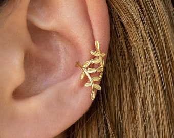 Pendientes ear cuff conch en forma de hojas