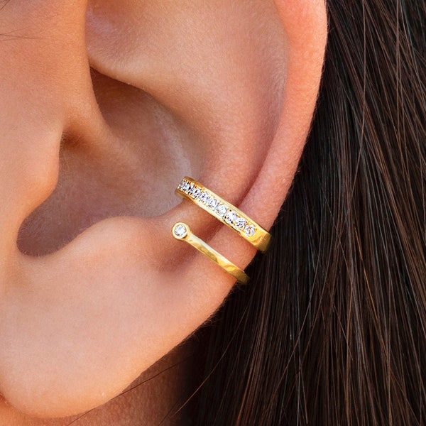 Double band conch ear cuff earrings with zircons