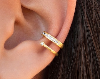 Double band conch ear cuff earrings with zircons