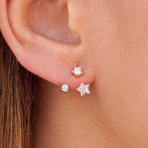Boucles d'oreilles veste d'oreille avec zircons en forme d'étoile