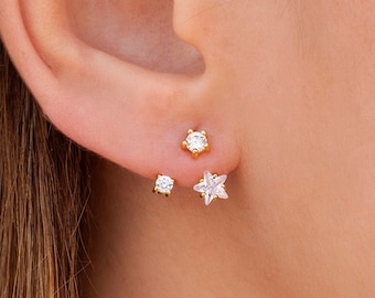 Pendientes ear jacket con circonitas en forma de estrella