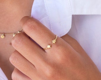 Tiny & Dainty 2 Stars Open Adjustable Ring