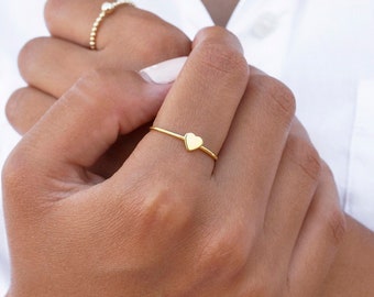 Hartjesring, fijne ring met hart, minimalistische ring, eenvoudige ring, zilveren ring met hart, Midi-ringen, liefdesring