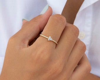 Dainty Pave 3 CZ Flower Shaped Ring