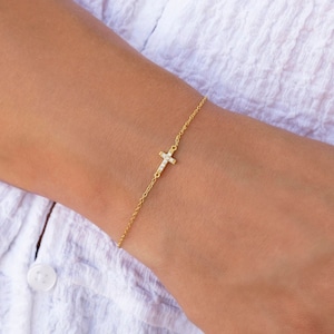 Dainty & Minimalist Pave CZ Cross Charm Chain Bracelet