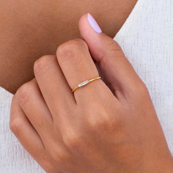 Dainty & Tiny Baguette Round CZ Ring