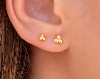 Tiny Three Spheres Stud Earrings - Two sizes available