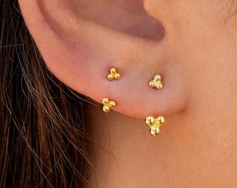 Minimalist Clover Beaded Ear Jacket Earrings - Two Sizes Available