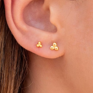 Tiny Three Spheres Stud Earrings Two sizes available image 1