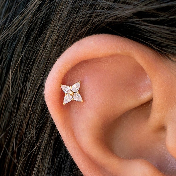 Dainty Pear Cut CZ Flower Shaped Stud Earrings