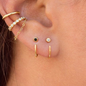 Tiny CZ Open Huggie Hoop Earrings Ear hugger, Available in Black and White image 1