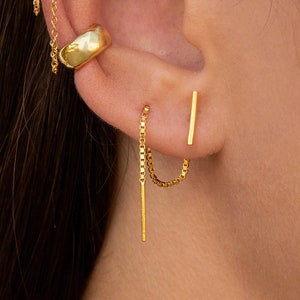 Dainty Bar Shaped Box Chain Threader Earrings