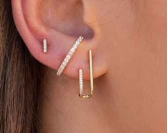 Minimalist Cz Double Band Ear Suspender Earrings