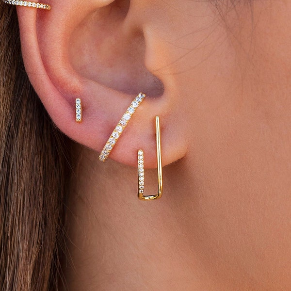 Minimalist Cz Double Band Ear Suspender Earrings