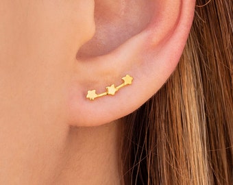 Stud earrings in the shape of a constellation with three stars