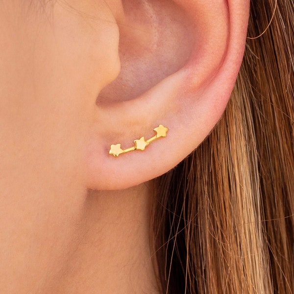 Stud earrings in the shape of a constellation with three stars