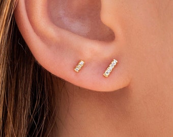 Minimalist & Dainty CZ Bar Shaped Stud Earrings - Two sizes available