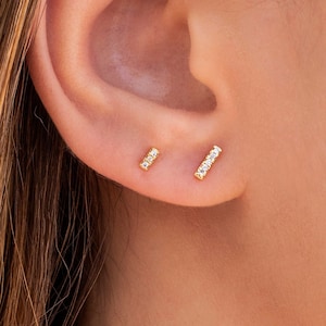 Minimalist & Dainty CZ Bar Shaped Stud Earrings - Two sizes available
