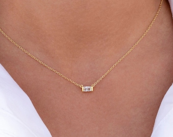 Dainty & Minimalist Baguette CZ Pendant Necklace