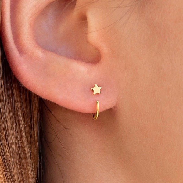 Tiny Star Open Huggie Hoop Earrings - Ear hugger