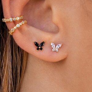 Dainty Marquise & Round CZ Butterfly Shaped Stud Earrings - Two colors available: Black and White