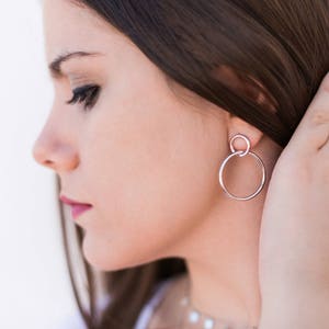 Minimalist & Large Two Circles Double Stud Hoop Earrings image 5