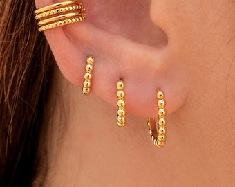 Tiny Beaded Huggie Hoop Earrings - Available In Four Sizes