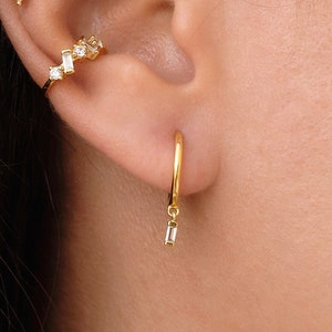 Dainty & Tiny Baguette CZ Huggie Hoop Earrings