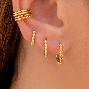 Tiny Beaded Huggie Hoop Earrings Available In Four Sizes image 1