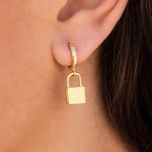 Padlock Charm Huggie Hoop Earrings Love Lock image 7