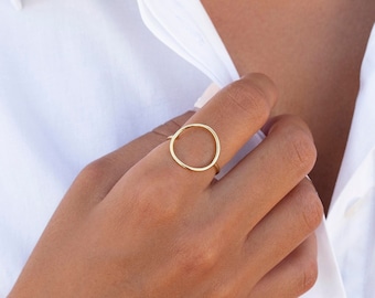 Bague grand cercle, Bague cercle, Bagues minimalistes, Bague silhouette cercle, Bagues argent, Bagues argent pour femmes