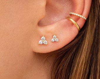 Minimalist & Dainty 3 CZ Flower Shaped Stud Earrings - Available in 4 and 6 mm