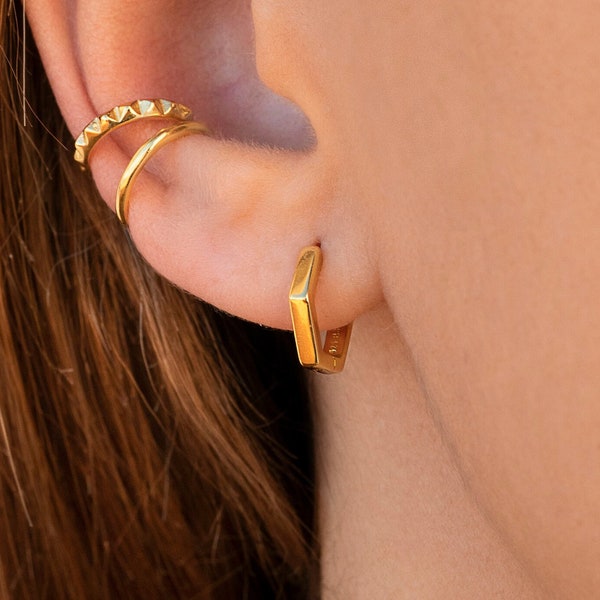 Dainty Geometric Hexagon Shaped Huggie Hoop Earrings