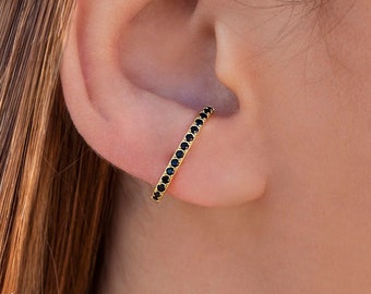 Pendientes stud ear lobe cuff con circonitas negras