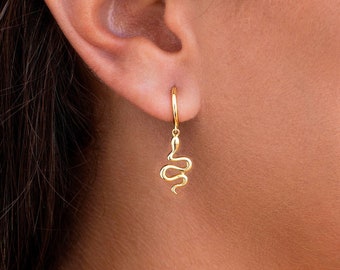 Dainty Snake Shaped Charm Huggie Hoop Earrings