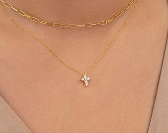 Dainty & Tiny CZ Cross Pendant Chain Necklace