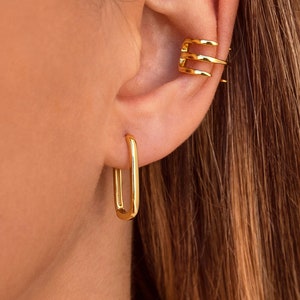 Dainty & Minimalist Oblong Rectangle Hoop Earrings image 1